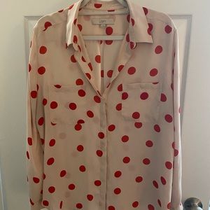 Loft long sleeve polka dot blouse